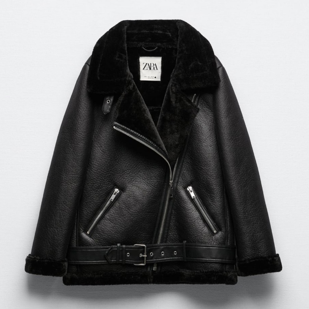 Zara sherpa Aviator faux leather Bomber jacket